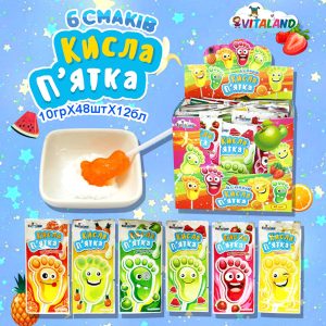 Льодяник П`ятка з кислою пудрою 10гр (48 шт) 1/12